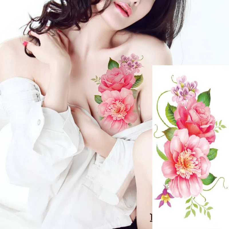 1 Piece Temporary Tattoo Sticker Colorful Peach Blossom Design Women Shoulder Body Art Water Transfer Tattoo Sticker Fashion