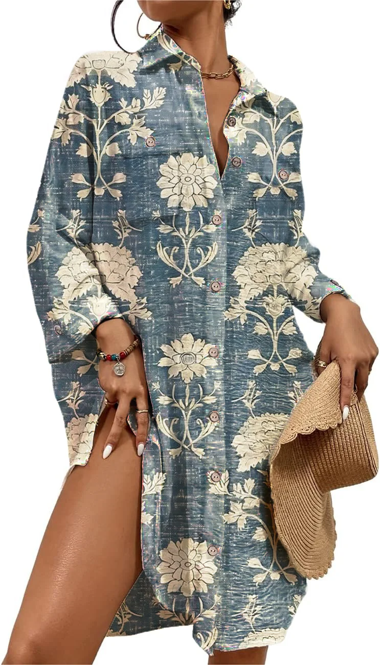 Women's Swimwear Cover-ups Buttoned Shirt Dress Tops
