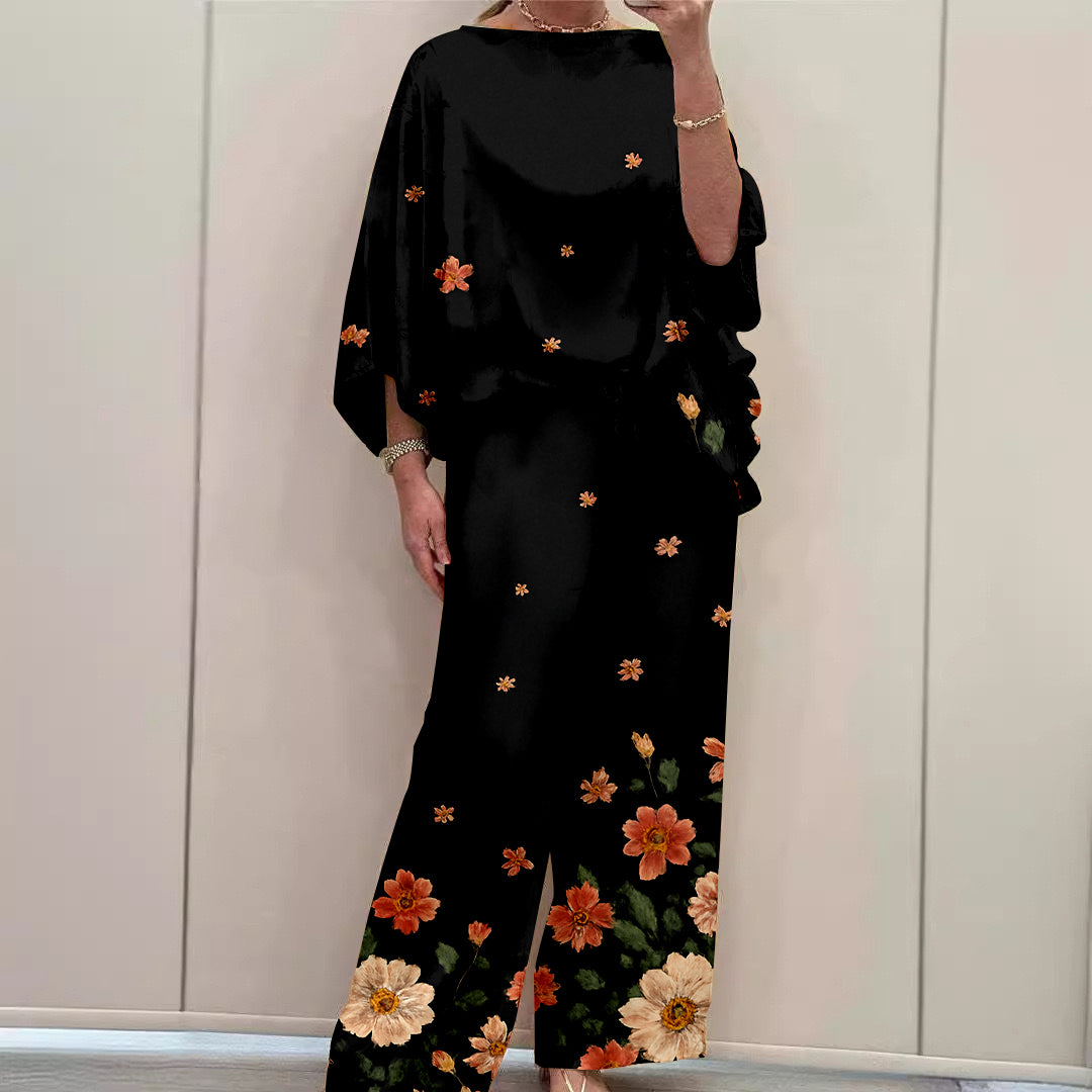 Women Long Sleeve V-neck Graphic Floral Printed Top