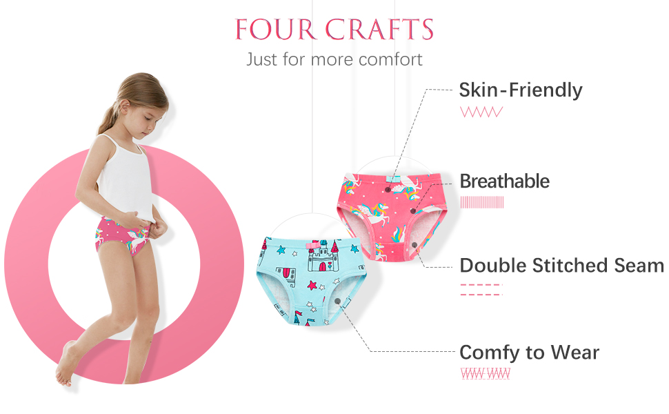 Jeccie 6 Packs Girls Underwear 100% Cotton Breathable Comfort Panties for  Little Girls 6-7 Years - Unicorn,Castle,Stars
