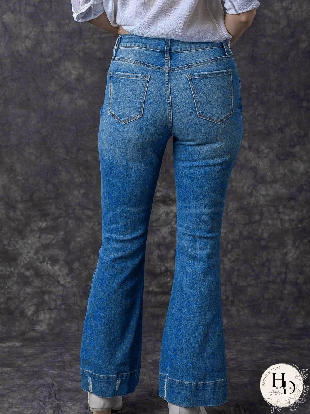 Vintage Embroidered Patchwork Bootcut Button Side Split Denim Jeans