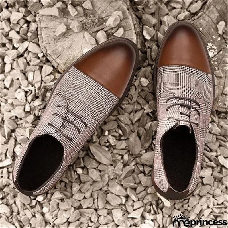 Men's Classic Plaid Patchwork Leather Shoes