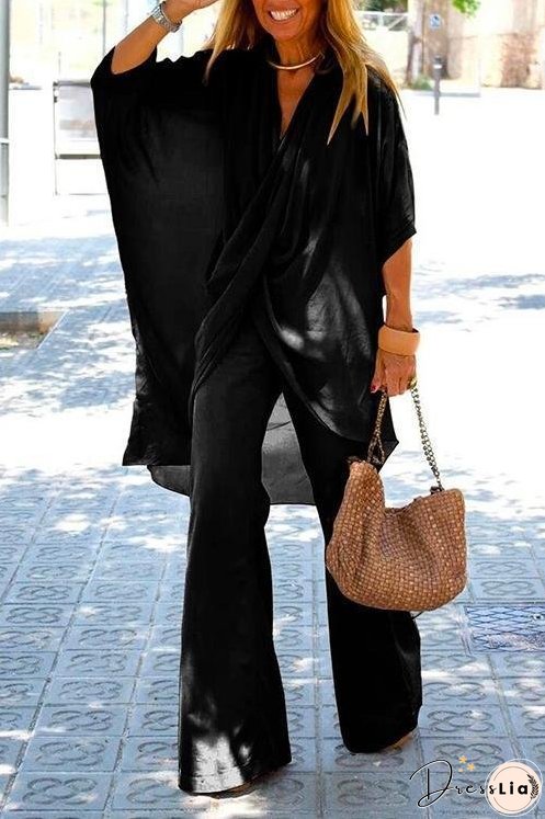 Meridress Cross Front Batwing Top Wide Leg Pants Cotton Linen Set