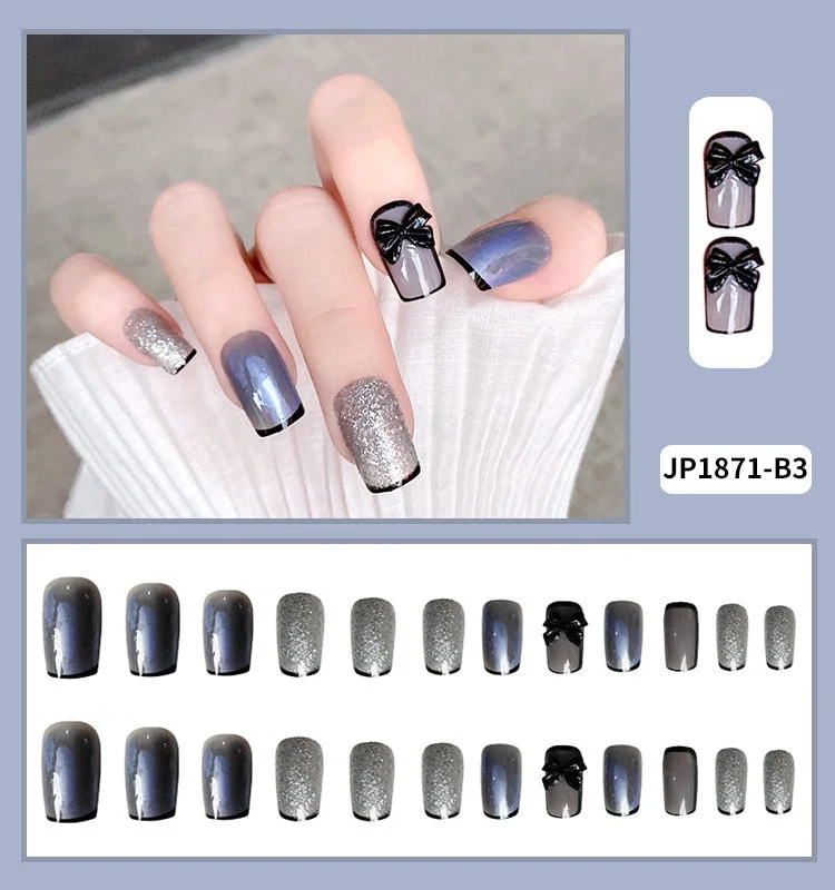 Fashion 24pc/set 10 Sizes Fake Nails Full Cover French False Nail Tips With Double-Sided Nail Adhesive Tab Press On Nails Art-Nail Inspo