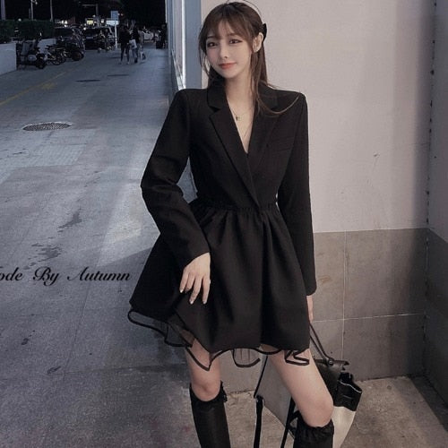 LANFUBEISI Black Blazer Dress Women Long Sleeve Autumn Mini Elegant Party Dress Female High Waist Korean Sexy Club Dress Office Lady 2021 LANFUBEISI