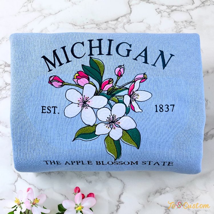 TOSCUSTOM™ Embroidered Michigan State 1837 Apple Blossom Flower Theme Sweatshirt