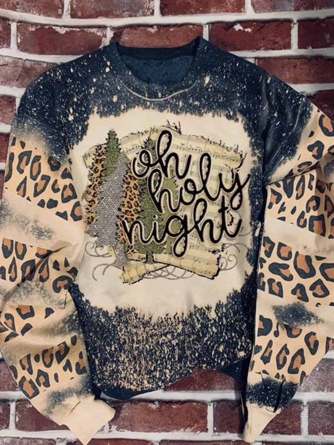 Vintage Patchwork Leopard Print Long Sleeve Sweatshirt