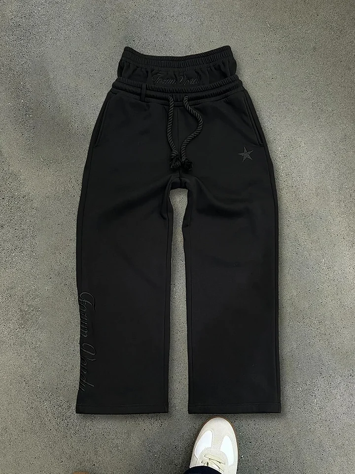 Hiphop Double Waistband Design With Star Embroidery Sweatpants
