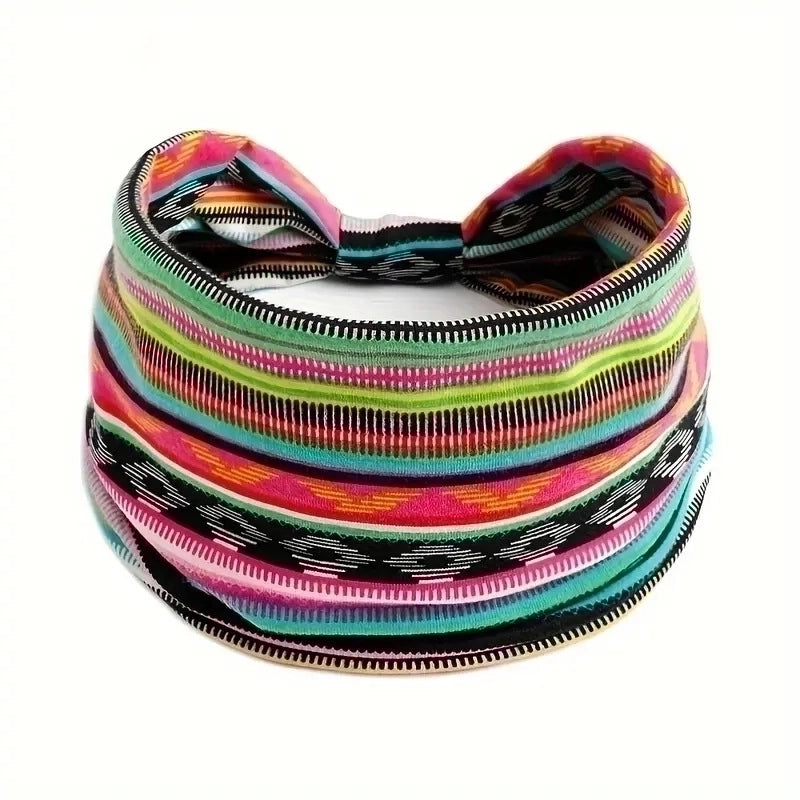 Women Bohemian Style New Stretch Headband Paisley Wide Side Hair Accessories Face Headscarf