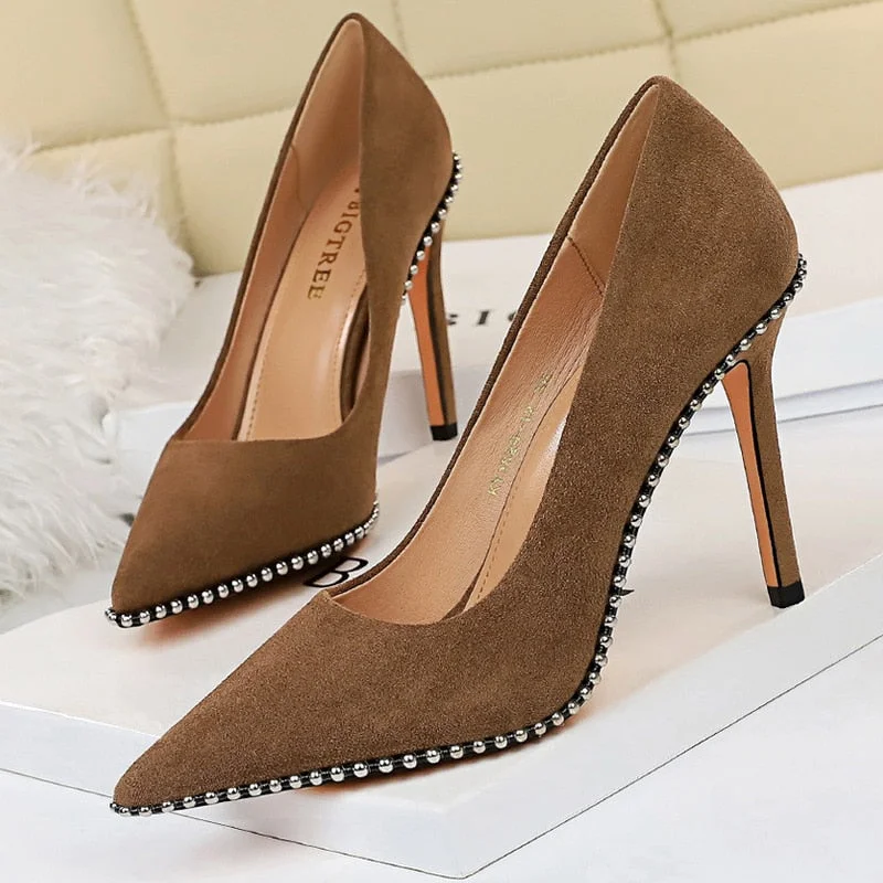 BIGTREE Shoes Rhinestone Women Pumps Sexy Party Shoes High Heels Wedding Shoes Plus Size 43 Female Stiletto Suede Women Shoes