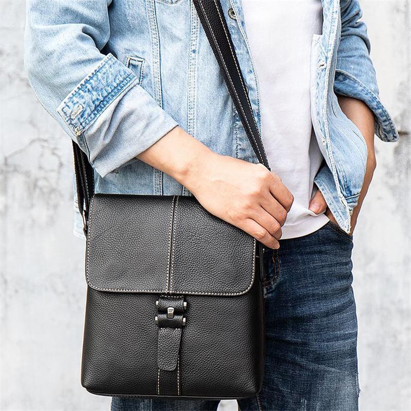 Leather Solid Color Business Crossbody Bag Shoulder Bag For Men