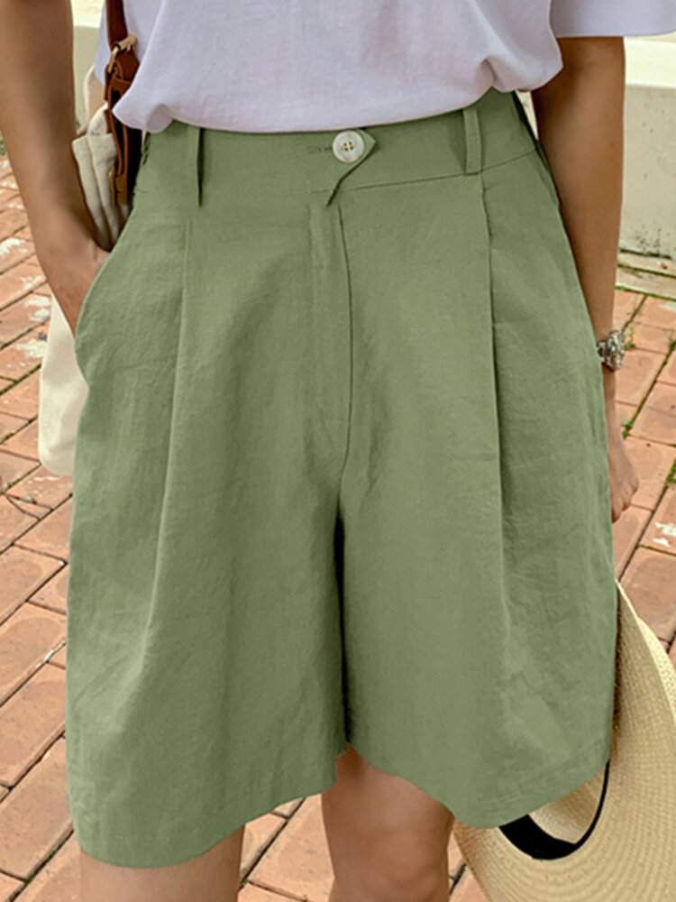 Solid Pocket Elastic Waist Casual Wide Leg Shorts - Shop Trendy Women's Clothing | LoverChic