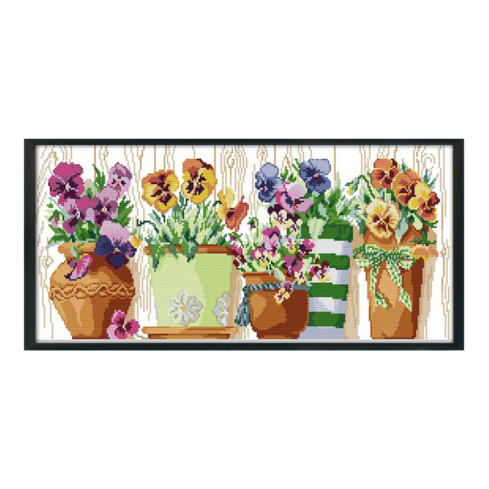 

Potted plants on the windowsill - 14CT Stamped Cross Stitch - 59*27cm, 501 Original