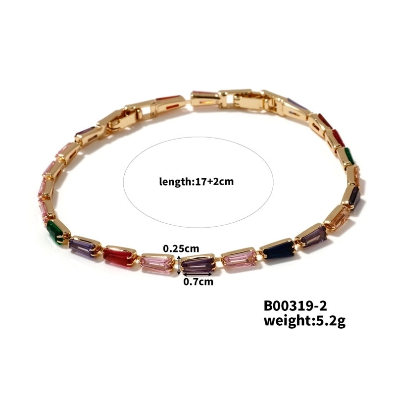 304 Stainless Steel Copper K Gold Plated Chain Inlay Geometric Trapezoid Zircon Bracelets