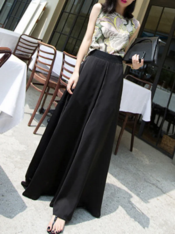 Simple Solid Color Elasticity High Waisted Wide Leg Pants