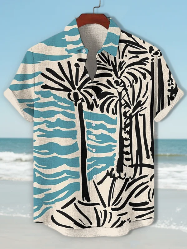 Men's Palm Tree Seaside Scenery Art Print Shirt