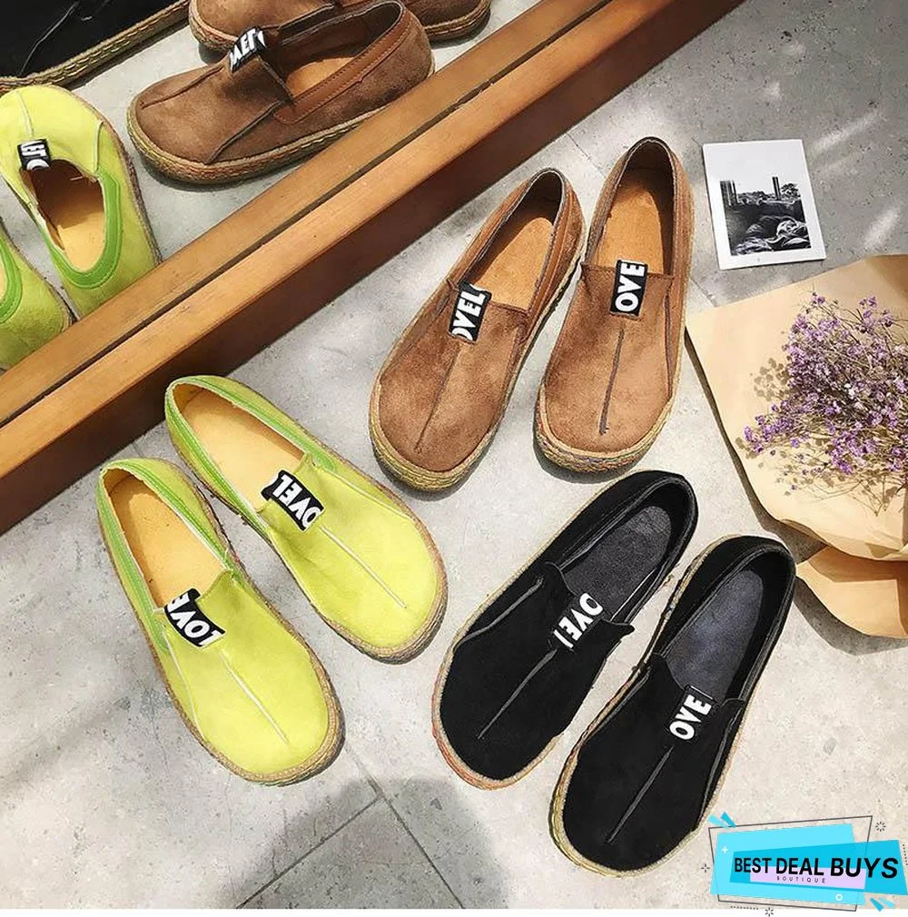 Women Flats Platform Flock Shoes Causal Slip On Patchwork Sewing Suede Footwear