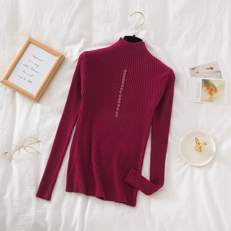 Uveng Uveng Collar Sweater Bottomed Women's Long-Sleeved Top 2024 Autumn And Winter New Button Tight Knitted Shirt