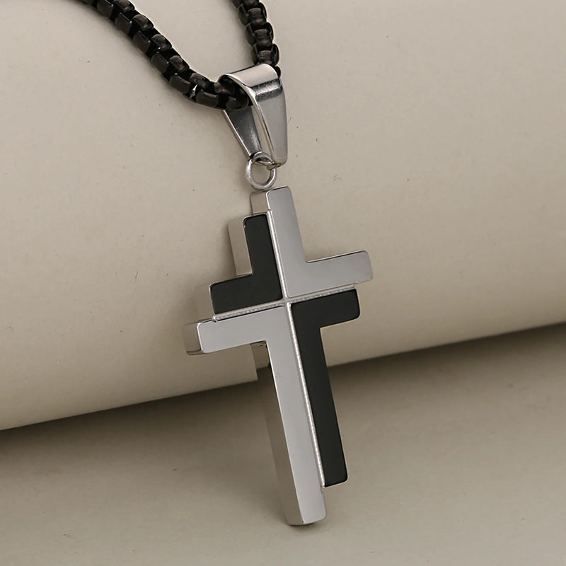 Minimalist Cross 304 Stainless Steel Mixed Metal Plating Unisex Men Pendant Necklaces