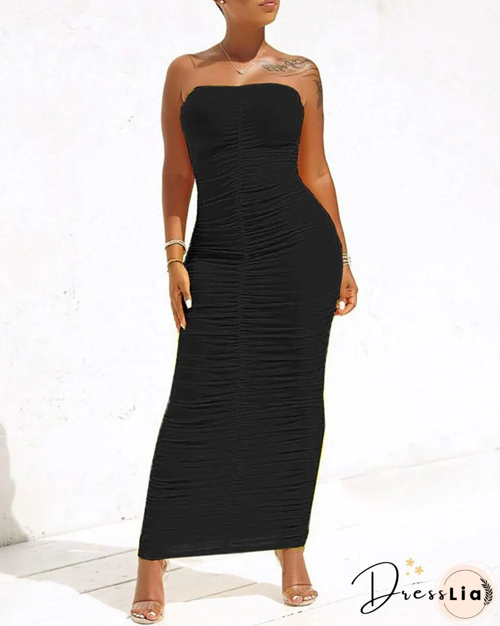Bandeau Ruched Sleeveless Maxi Dress