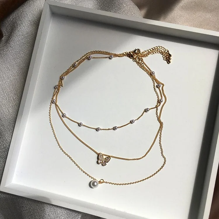 Butterfly Pearl Set Clavicle Necklace