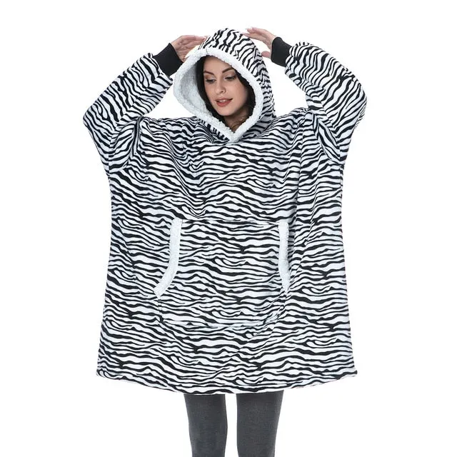Wearable Blanket Men Women Giant Oversize Hoodie Sweatshirt Sweat Hooded Winter Bathrobe Blanket Sherpa Fleece Outwears