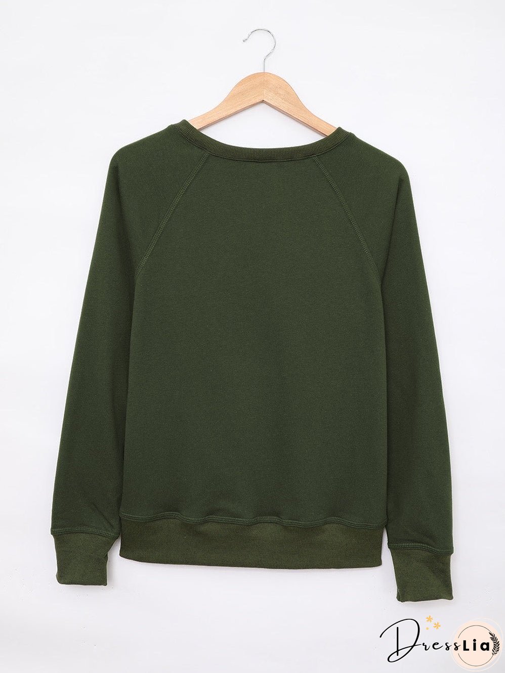 Green Crew Neck Long Sleeve Sweatshirt with Distressed Detail