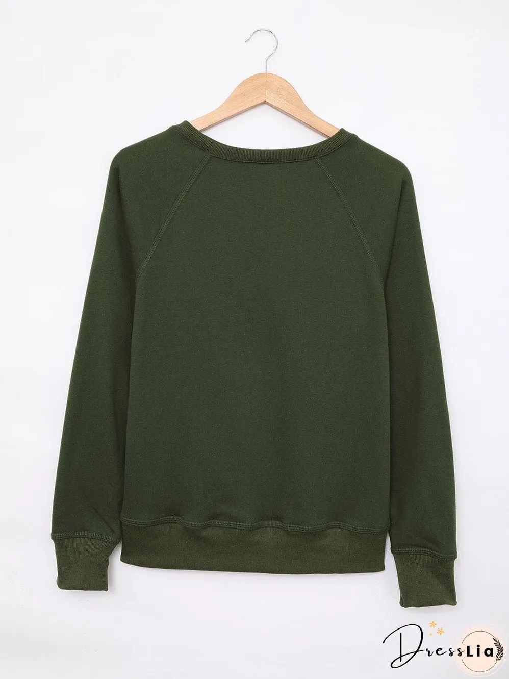 Green Crew Neck Long Sleeve Sweatshirt with Distressed Detail