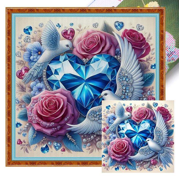 Heart-Shaped Rose Dove (40*40cm) 11CT Stamped Cross Stitch gbfke