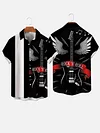 Vintage Black And White Stitching Black Acoustic Guitar Printing Men's Short Sleeve Shirt
