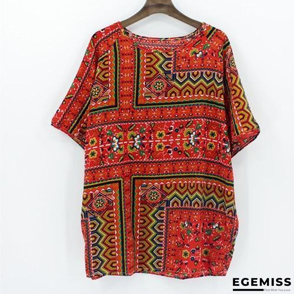4XL Plus Size Women Batwing Casual Tops Tees Floral Print Cotton Linen Blouses | EGEMISS