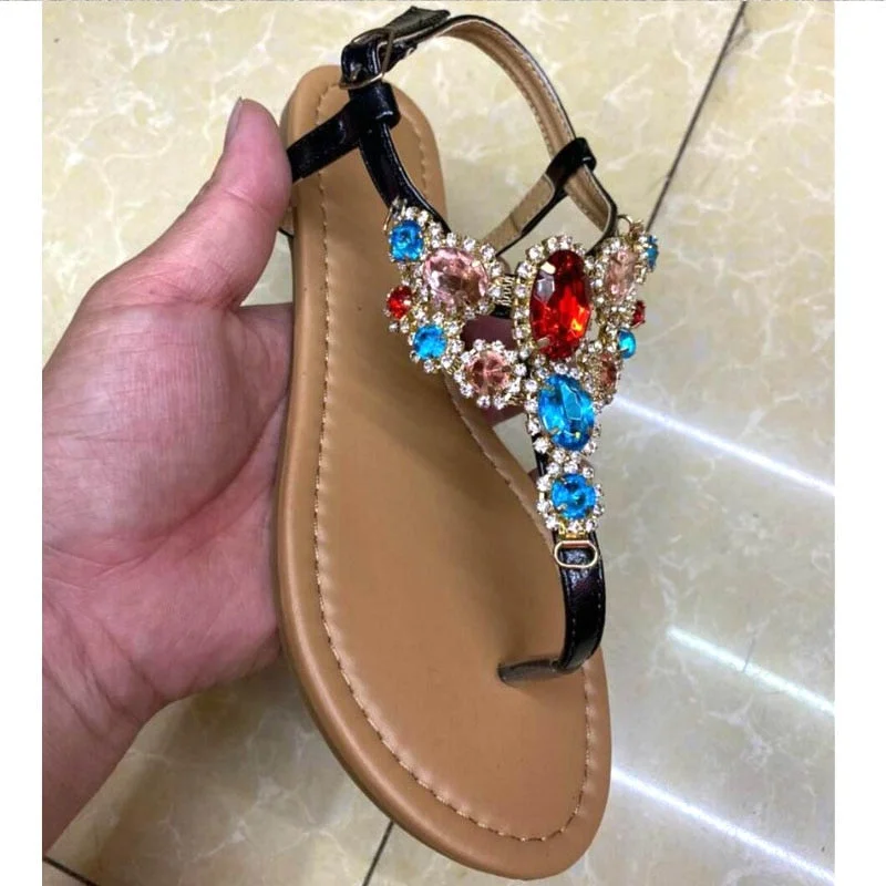 2021 Summer Glodiator Women Sandals Colored Big Diamond Party Shoes Rhinestone Decoration Simple Comfort Casual Woman Sandalias