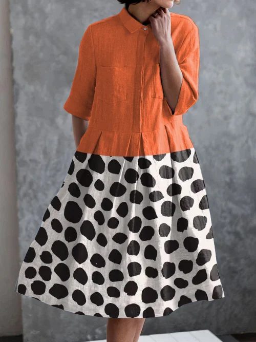Retro Geometric Abstract Print Casual Pocket Half Sleeve Dress