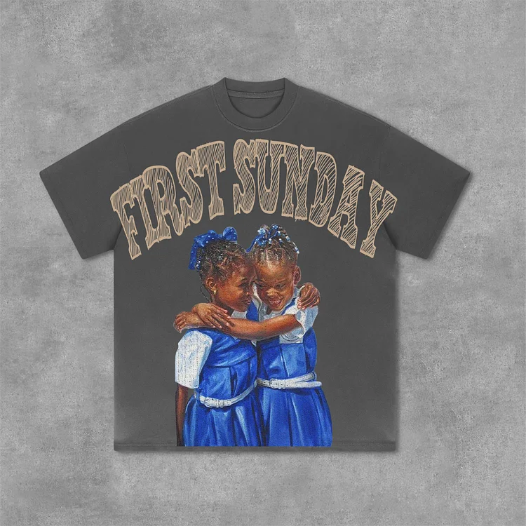 Retro First Sunday Faith Graphic Print Cotton T-Shirt SOPULA