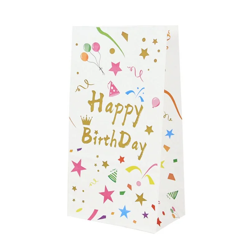 10pcs Happy Birthday Printed Kraft Paper Candy Bag Cookie Gift Packaging Bags Box Child Kids Birthday Party Supplies 24X13cm