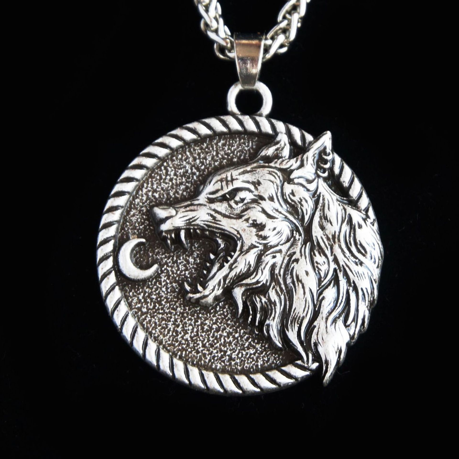 Wolf Head and Moon Natural - inspired Accessory Necklac