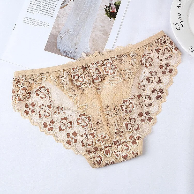 Ladies sexy lace panties, low-waist panties, floral embroidered panties, transparent T-back, thongs, lingerie underwear 2021 new