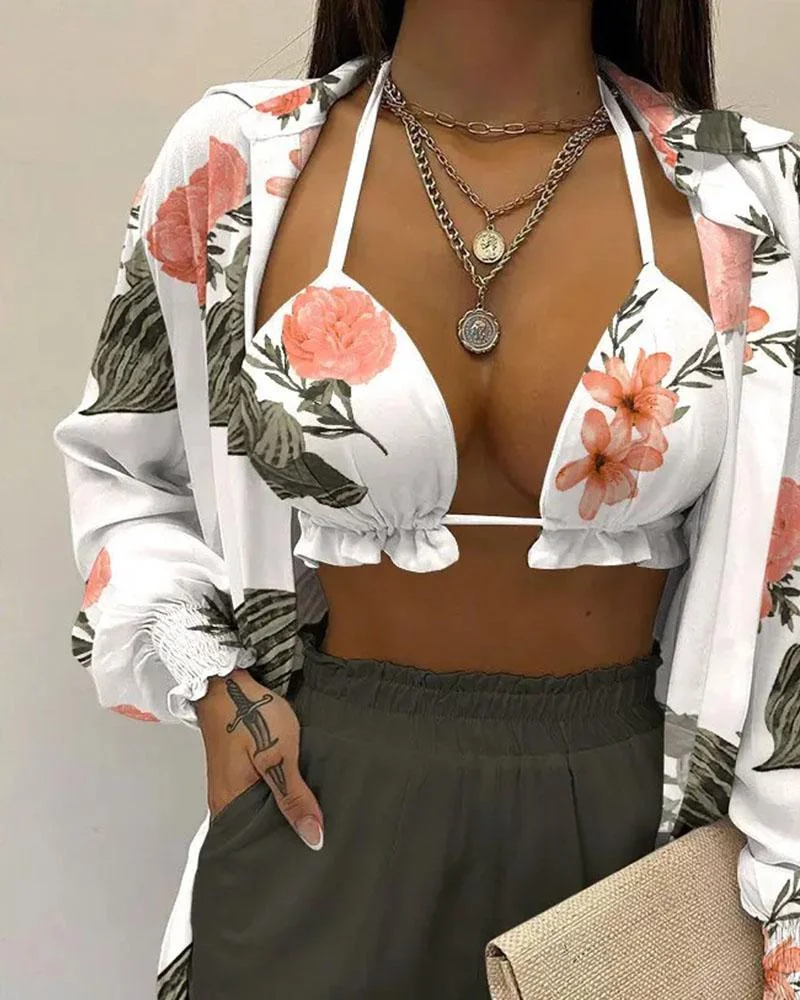 Sexy Holiday Casual Printed Three Piece Suit