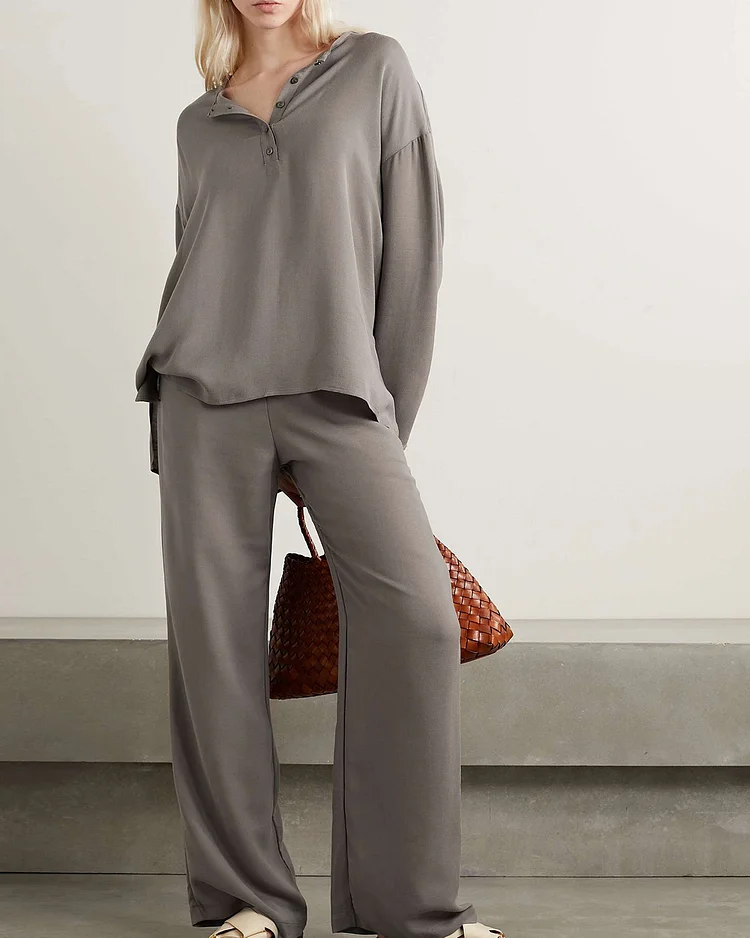 Casual top and Blend wide-leg two-piece set