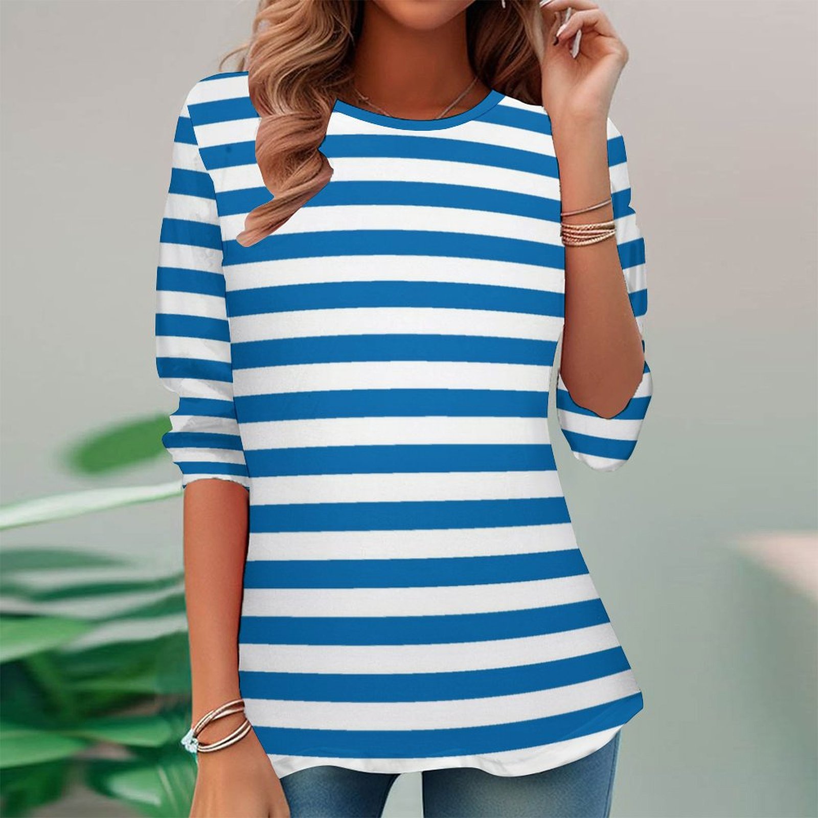 Women Long Sleeve V-neck Graphic Floral Printed Top