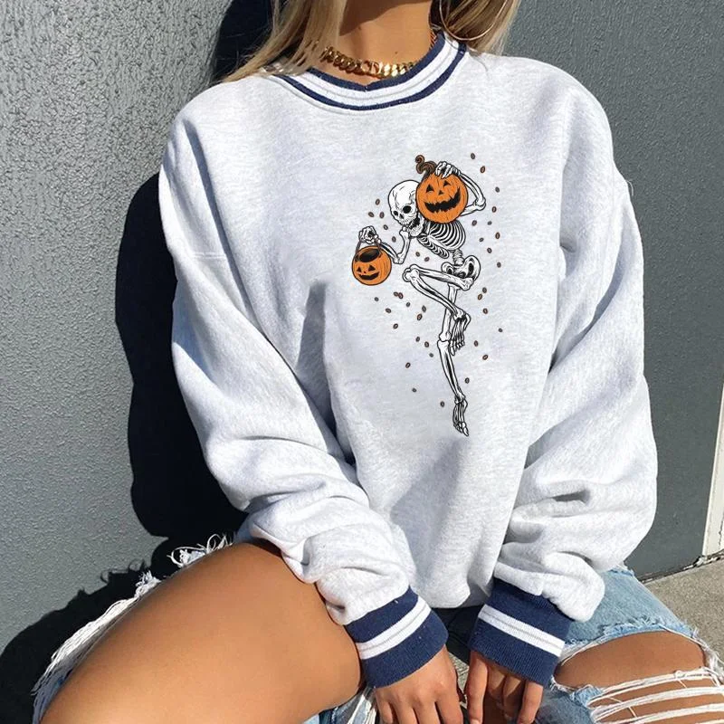 Designer skull pumpkin lantern print sweatshirt