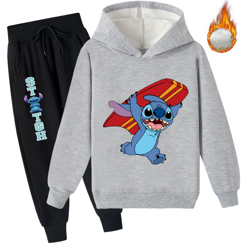 Mayoulove Stitch Fleece Hoodie and Trousers Set - Cute and Cozy Matching Outfit for Kids who Love the Lovable Blue Alien - Perfect for Playtime or Bedtime - Boys and Girls Stitch Clothing-Mayoulove