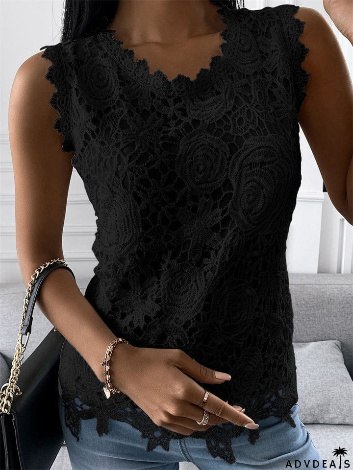 Women's Lace Jacquard Sleeveless Tank Shirts