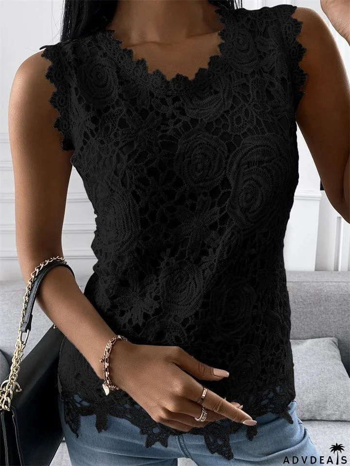 Women's Lace Jacquard Sleeveless Tank Shirts