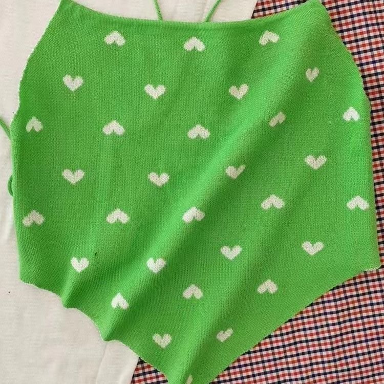 Heliar Women Green Tank Tops Heart Printed Bandage Sexy Basic Cute Bellyband Knitted Crop Tops For Women 2022 Summer Underwear