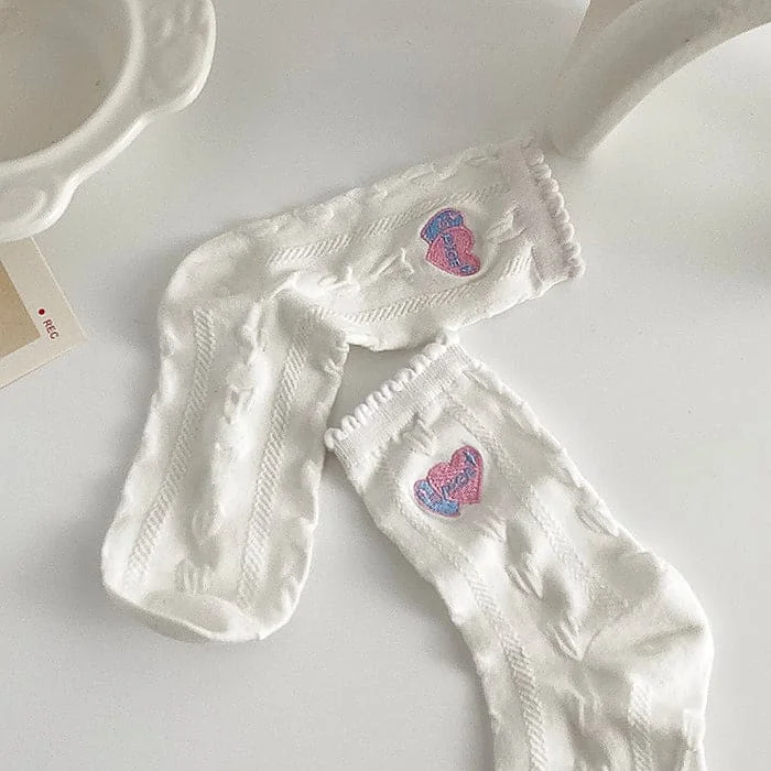 Sweet Heart Embroidery Socks