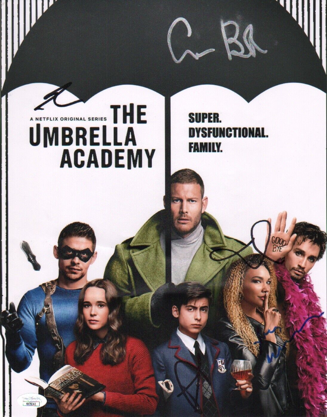 THE UMBRELLA ACADEMY Cast x5 Hand-Signed Aidan Gallagher