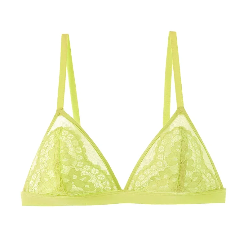 Sexy Lace Bra For Teenage Girl French Translucent Wireless Bralette Underwear Adjustabl Small Chest Bras Pink Women's Lingerie