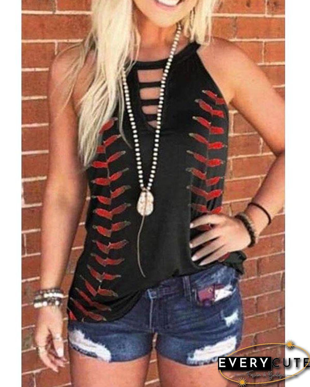 Women's Print Hollow Out Tank Top