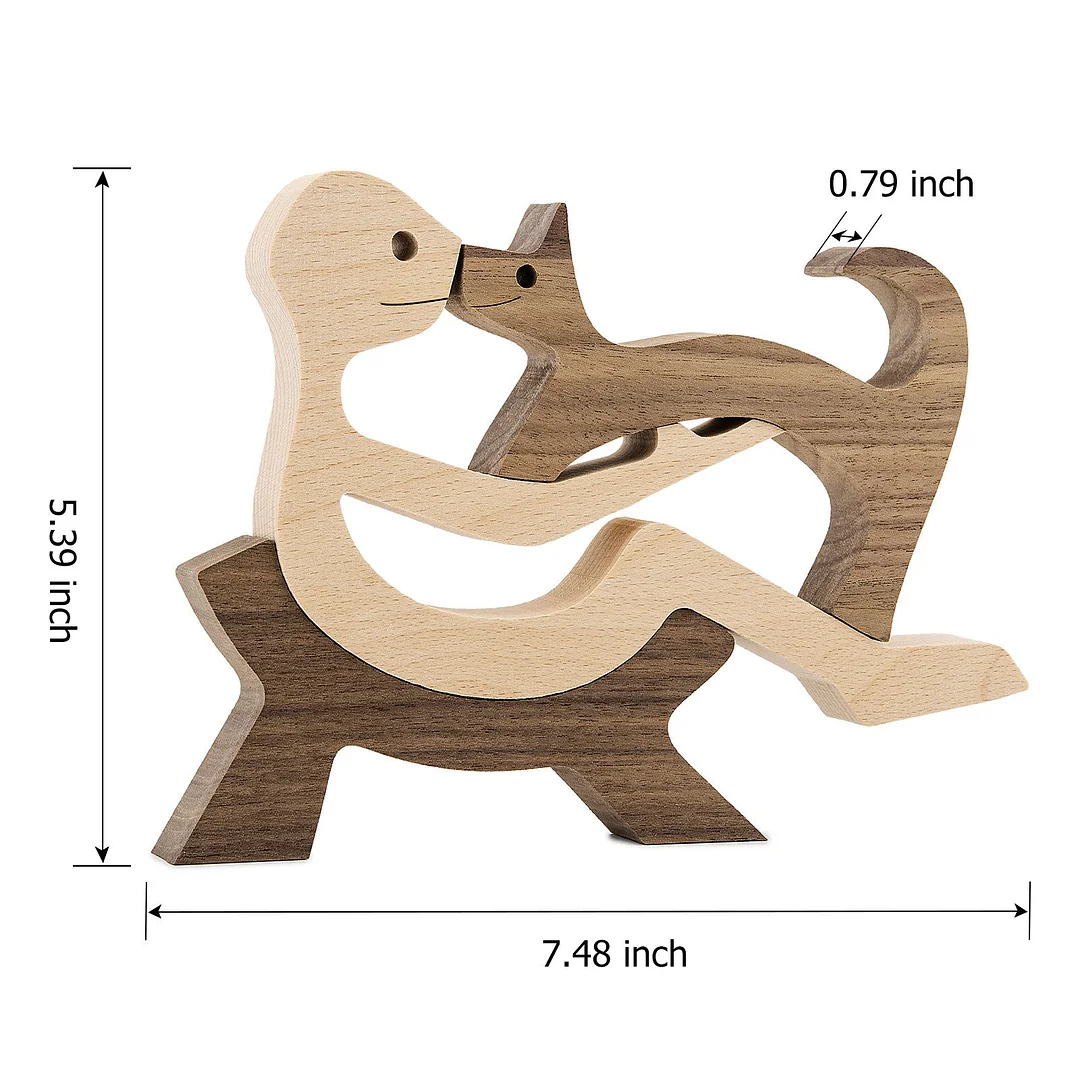 Puppy Family Wood Dog Carving Ornaments Decoration Home Decor Figurine Desktop Table Ornament Sculptures For Dog Pet Lover Gifts